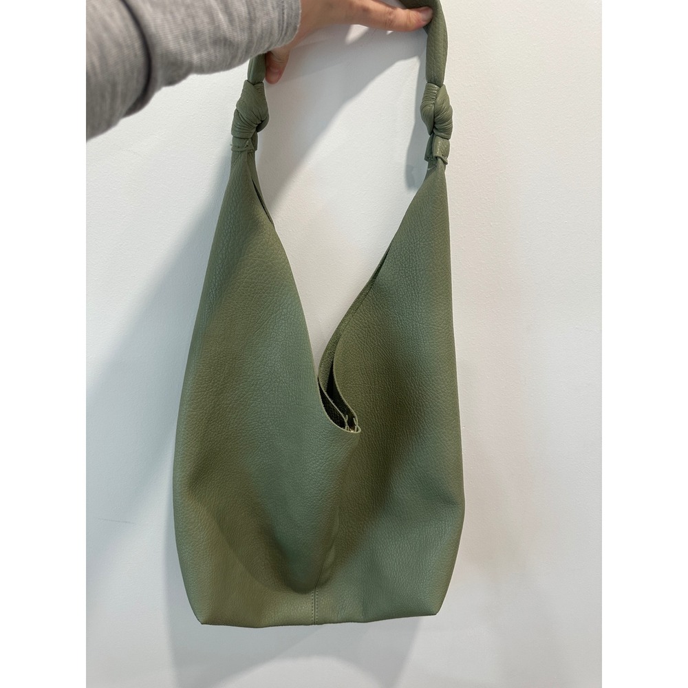 Anthropologie Green Pebbled Faux Leather Knotted Hobo Tote Bag Slouchy Shoulder